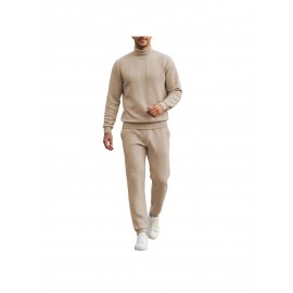 Men Casual Fashion Solid High Neck Knit Long Sleeved Warm Set Stand Collar Tops