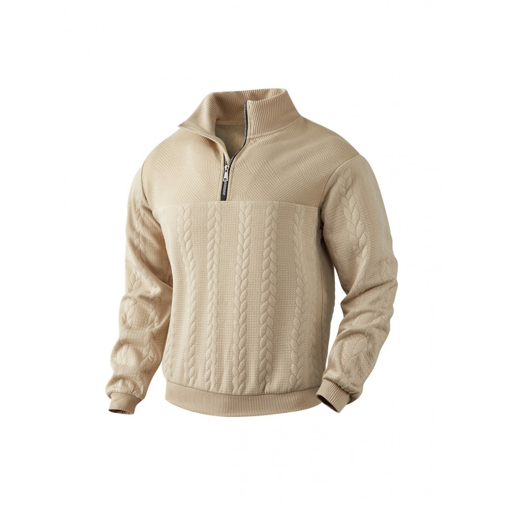 Light and Casual Men's Jacquard Collar Pullover Shirt for Men, Men's Casual Half-zip Loose Style Top
