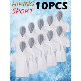 10-Pack Men'S Storm-Ready Hooded Tees | PolyMicro Mesh Tech, Crew Neck, Breathable Performance Shirts for Gym, Running, Hiking - Moisture-Wicking