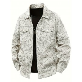 [Tropical Corduroy Jacket] Corduroy Men's Casual Jacket with Tropical Leaf Pattern | Multi-Pocket, Button-Up, All-Season Wear, Everyday Outerwear